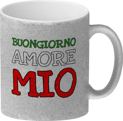 Produktbild von Buongiorno Amore Mio Glitzer-Kaffeebecher Ein Morgenmuffel benötigt frühmorgens