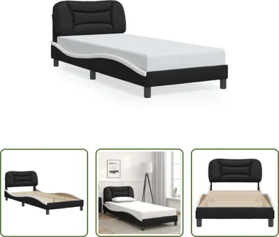 Produktbild von The Living Store Bettgestell mit Kopfteil Schwarz und Weiß 90x190 cm Kunstleder