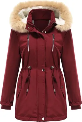 Produktbild von ASKSA Damen Winterjacke Wintermantel Baumwolljacke Warm Dickere Reißverschluss Tasche Mantel, A-Weinrot, L