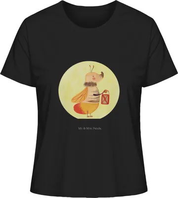 Produktbild von Mr. & Mrs. Panda Oberteil Damen Glühwürmchen Größe L - Schwarz - Geschenk, Basic Shirt, Lustige Sprüche, Liebesspruch, Kurzarmshirt, Lieblingsmensch, Heiratsantrag, Liebe