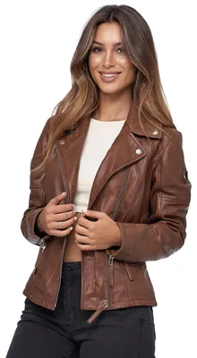 Productafbeelding van Tazzio Damen leren jack, model F501, bruin, maat L