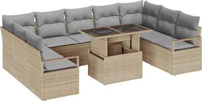 Produktbild von vidaXL Gartensofa-set 10 stk. 9-Sitzanzahl Beige und Hellgrau