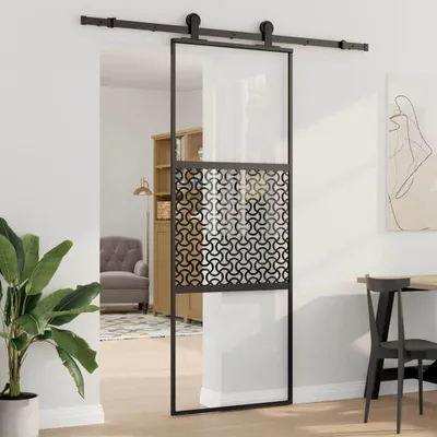 Produktbild von Möbel Schiebetür Schwarz 76 x 205 cm Gehärtetes Glas, Aluminium - Zimmertüren 42012457