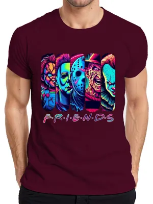 Produktbild von Horror Friends Neon Chucky Michael Myers Jason Freddy Pennywise Herren T-Shirt, Burgundy, S