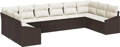 Immagine prodotto di Set divano da giardino vidaXL con contenitore, 10 pezzi, marrone e crema, in polyrattan