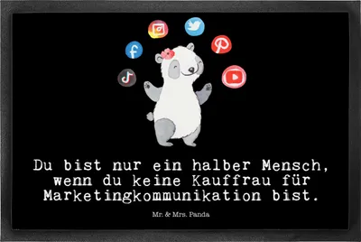 Produktbild von Mr. & Mrs. Panda fußmatte Kauffrau für Marketingkommunikation Herz 50 x 75 cm - Schwarz - Geschenk, Fußabstreifer, Gummimatte, Schmutzmatte, Schmutzfangmatte
