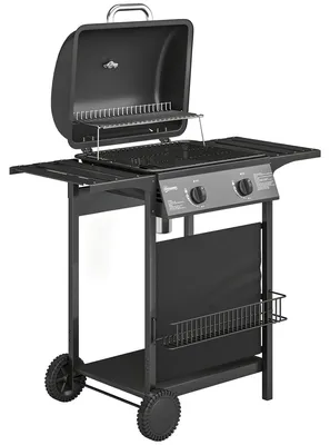 Obrázek produktu pro Plynový gril 5 kW, 2 hořáky, nerezová ocel, odkládací stolky