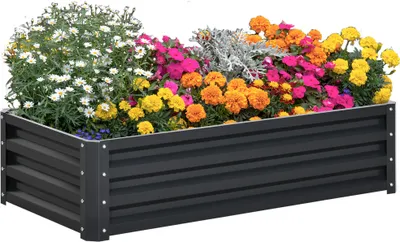 Produktbild von Hochbeet Pflanzkasten, wetterbeständig, offener Boden, verzinkter Stahl, 120 cm x 60 cm x 30,5 cm, Grau