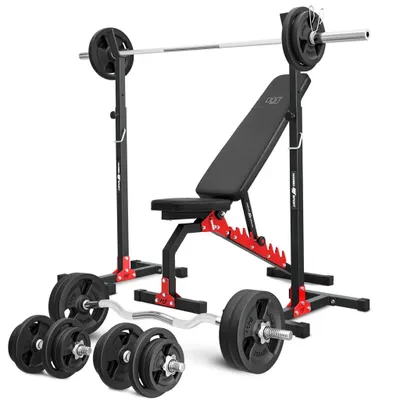 Image de Marbo Sport ensemble MH7_140KG_KIER | banc de musculation réglable + support d'haltères réglable en hauteur + barres d'haltères/disques d'haltères Zem