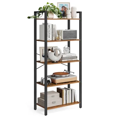 Produktbild von VASAGLE Bücherregal mit 5 Ebenen 153 x 66 x 30 cm Aufbewahrungsregal Industrie-Design Stahlgestell Holzspanplatten vintagebraun-schwarz LLS061B01