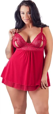 Produktbild von Cottelli Collection - Babydoll mit geschlitzten Spitzen-Cups
