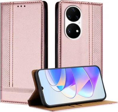 Produktbild von Handyhülle für Huawei P50 Pro Leder Flip Klappbare Schutzhülle mit Standfunktion Pink