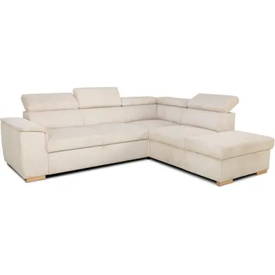 Image de Canapé d'angle convertible, 5 places, Velours côtelé beige, Coffre de rangement, Réversible, 260 x 94 x 216 cm