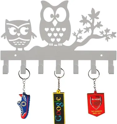 Productafbeelding van Ibenzoa® Uilvormige wandhaken van roestvrij staal, 7 haken, 27 x 17 cm – Geschikt voor sleutels, kleding en handdoeken