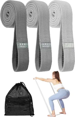 Produktbild von Langes Stoff-Widerstandsbänder-Set mit 4 Stück, rutschfest und mit Tragetasche – Fitnessbänder – Widerstandsbänder