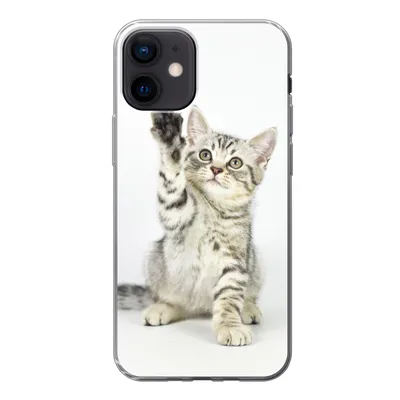 Produktbild von MuchoWow® Handyhülle Schutzhülle Hülle für iPhone 12 Kätzchen - Pfote - Weiß - Mädchen - Kinder - Jungen - Kind Silikon Softcase Handy Hülle - Schutzhülle