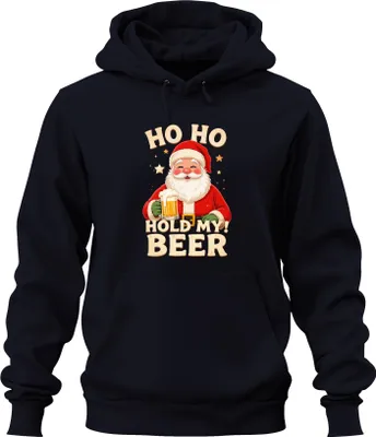 Produktbild von Ho Ho Hold My Beer Weihnachtsmann Bier Weihnachten Geschenk Uni Hoodie Kapuzenpullover, Navy, XL