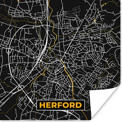 Produktbild von MuchoWow® Poster Schwarz und Gold - Stadtplan - Herford - Deutschland - Karte 50x50 cm - Wohnzimmerdekoration