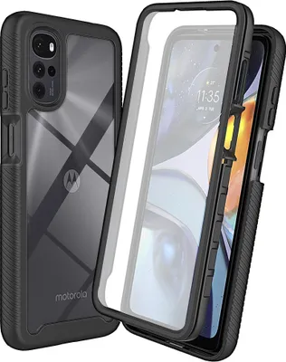 Image de Etui pour Motorola Moto G22, bumper avec protecteur d'écran 360° intégré étui de protection complet noir