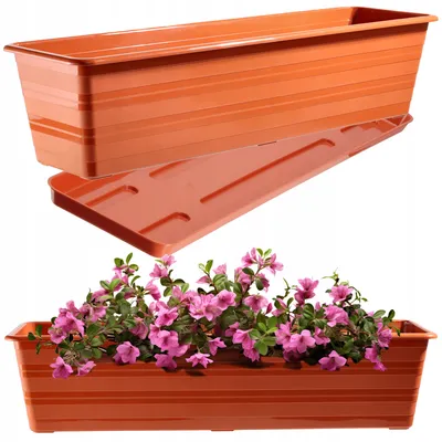Obrázok produktu pre KADAX kvetináč s tanierom "Cati", z plastu, kvetináč na balkón, terasu, parapet, 60 cm, terakota