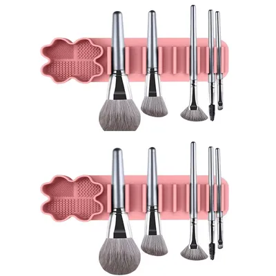 Produktbild von 2 Stück Make Up Pinsel Organizer, Wandmontierte Make Up Pinselbehälter, Rosa