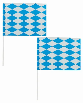 Produktbild von Set aus 24 Bayrischen Rautenmuster Papierfahnen, 30 cm, auf Kunststoffstab