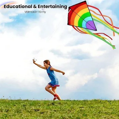 Productafbeelding van Vliegtuigjes voor kinderen in regenboogkleuren, met een afmeting van 64 x 158 cm, geschikt voor jongens en meisjes vanaf 3 jaar.
