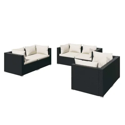 Produktbild von vidaXL 6-tlg. Garten-Lounge-Set mit Kissen Poly Rattan Schwarz