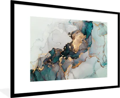 Produktbild von MuchoWow® Gerahmtes Poster Blau - Marmor - Gold 90x60 cm - Poster mit Schwarzem Bilderrahmen Wandposter Rahmen Foto Bilder - Wanddekoration - Fotos