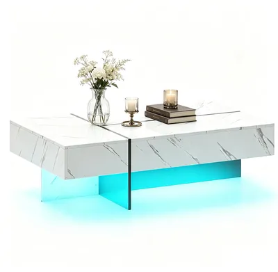 Produktbild von KOMFOTTEU Couchtisch Hochglanz, rechteckiger Wohnzimmertisch mit 20-Farbiger LED Beleuchtung & Fernbedienung, moderner Kaffeetisch mit 3 Schubladen, Sofatisch für Wohnzimmer & Büro, 120x70x35 cm (Weiß)
