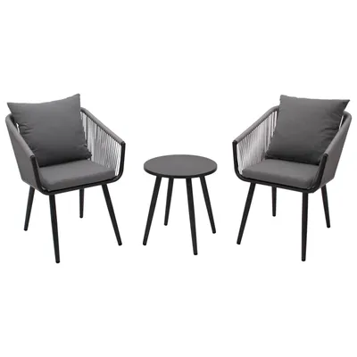 Produktbild von DEGAMO Gartenset Bistroset RIVA 3-teilig, Alu anthrazit, Rope grau, Polster grau
