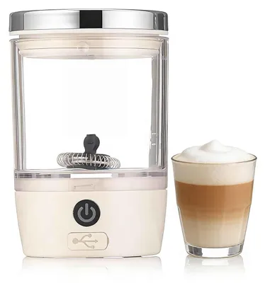 Immagine prodotto di Montalatte elettrico Zimilo, senza fili e portatile, frusta magnetica a 360°, comando a un solo pulsante, per latte macchiato, cappuccino e caffè, beige