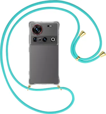 Produktbild von Handykette Backcover-Schutzhülle mit Band (Metall goldfarben) für Nubia Z70 Ultra 5G - türkis