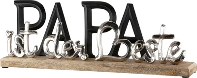 Produktbild von Gilde Schriftzug, "PAPA ist der Beste", Aluminium, Mangoholz, schwarz, silberfarben, VE 2, L. 6 cm, B. 38 cm, H. 13 cm 53343 4063387533437