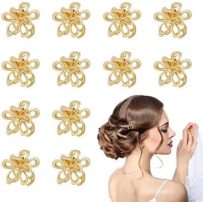 Zdjęcie produktu dla 12 sztuk złotych spinek do włosów w kształcie kwiatów – mini spinki – do włosów cienkich i grubych