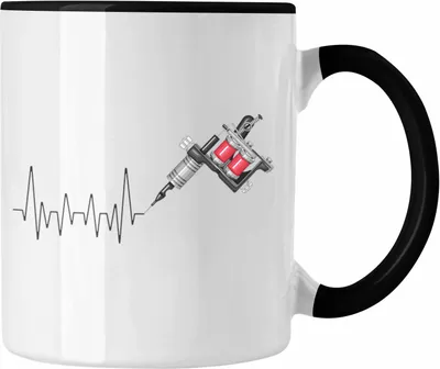 Produktbild von Trendation - Tattoowierer Herzschlag Tasse Geschenk für Tattoo Liebhaner Hobby Geschenkidee (Schwarz)