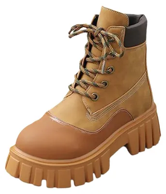 Productafbeelding van Elzusha - Dames Platform Combat Boots met Vetersluiting in Koffie