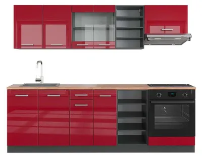 Produktbild von Küchenzeile Vicco R-Line Rot Hochglanz/Anthrazit 240 cm , AP Eiche, Model 43046