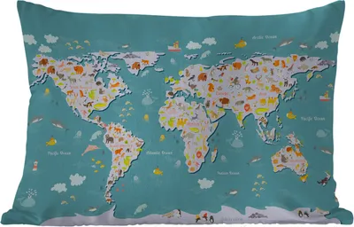 Produktbild von MuchoWow® Outdoor Kissen - Weltkarte - Kinder - Tiere - Kinder - Jungen - Mädchen - 50x30 cm - Wetterfest - Lounge Kissen - Sofa kissen - Wohnzimmer Dekoration