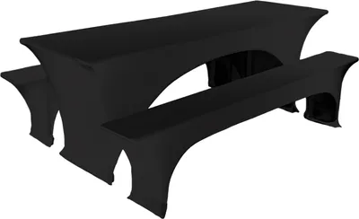 Produktbild von TexDeko Stretch Hussen für Bierzeltgarnitur gepolstert 220 x 70cm Blickdicht Biertischhusse 5TLG Set Bierbankhussen Festzeltgarnitur bügelfrei strapazierfähig (Schwarz)