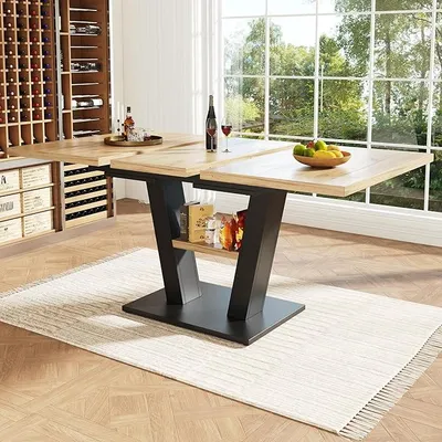 Imagen del producto de Mesa extensible de 120-160 cm, con tablero de madera en color natural