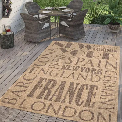 Produktbild von TT Home In-& Outdoorteppich Wetterfest Terrasse Küche Modernes Design Schrift City Größe 80x150 cm