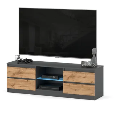 Zdjęcie produktu dla Szafka RTV 138 cm AGA antracyt wotan pod telewizor 4 szuflady do salonu