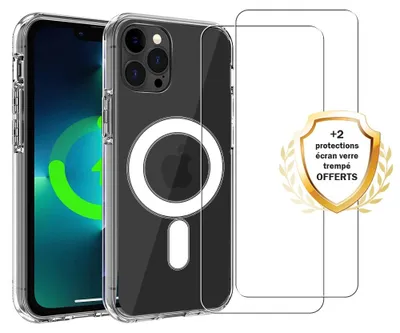 Produktbild von Stoßfeste Schutzhülle für iPhone 13 Pro, kompatibel mit MagSafe, transparent + 2 Displayschutzfolien - EVETANE