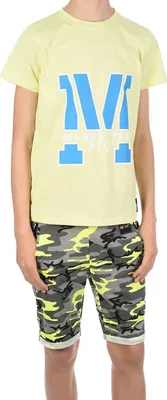 Produktbild von BEZLIT Jungen Sommer Set T-Shirt Manhatan und Stoff Shorts Gelb / Grün Camouflage 116/122