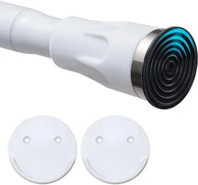 Productafbeelding van Ibenzoa® Verstelbare witte douchegordijnstang, 107–221 cm, 3-in-1 montage (klemmen, lijmen, schroeven) – roestvrij staal, zonder boren