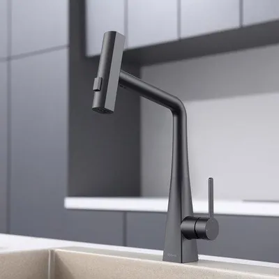 Produktbild von Schwarze Küchenarmatur, ausreichbar, 3 Strahlarten, 360° Drehbar, Edelstahl