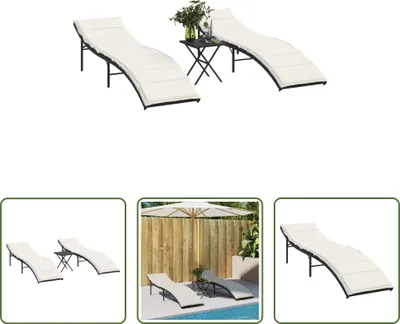 Produktbild von The Living Store Sonnenliegen 2 Stk. mit Tisch Schwarz Poly Rattan