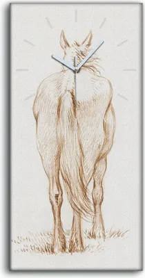 Produktbild von Küche Wohnzimmer Wand Leinwand Uhr Geräuschlos 30x60 Zeichnung Tier Pferd Kunst - weiße Hände