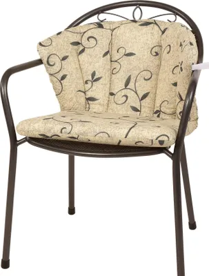 A close-up studio shot of a single chair cushion with a floral pattern.